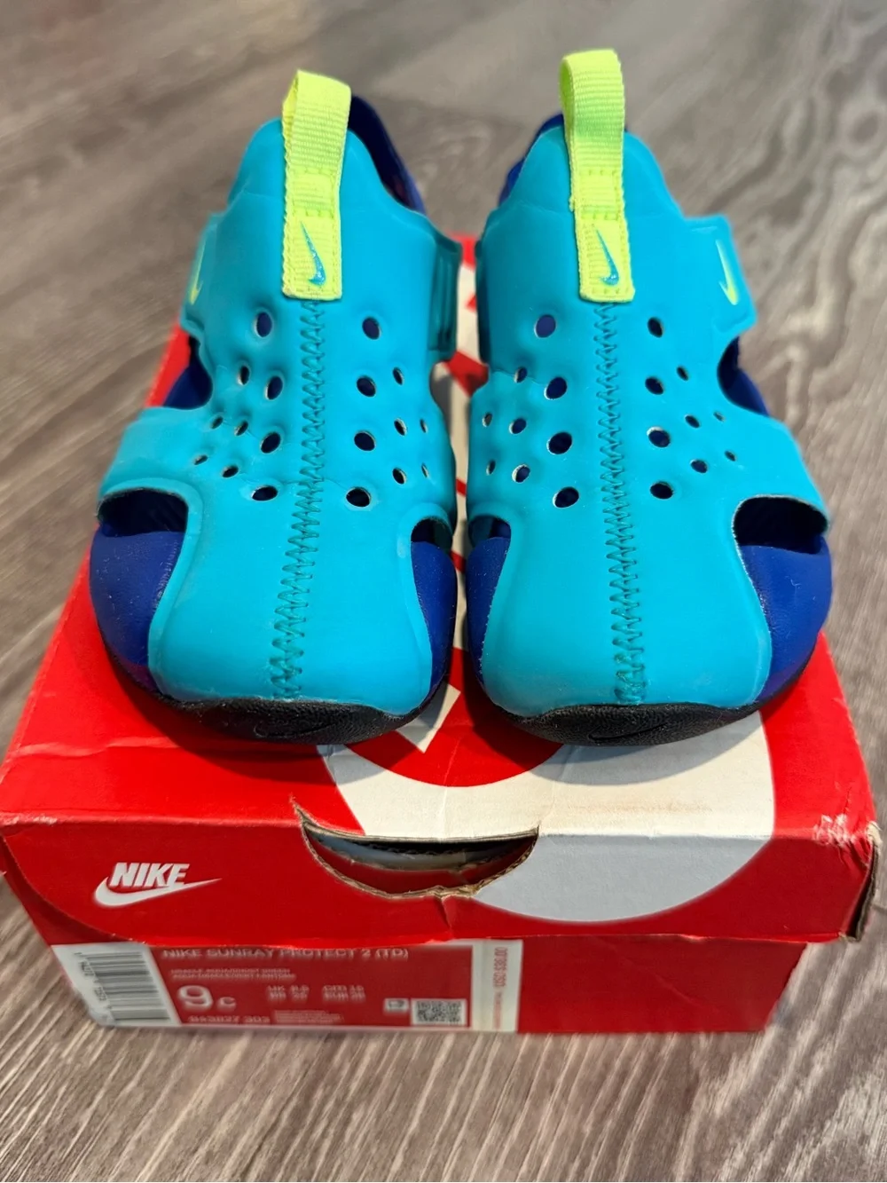 Nike Kids Blue and Neon Yellow Water Shoes